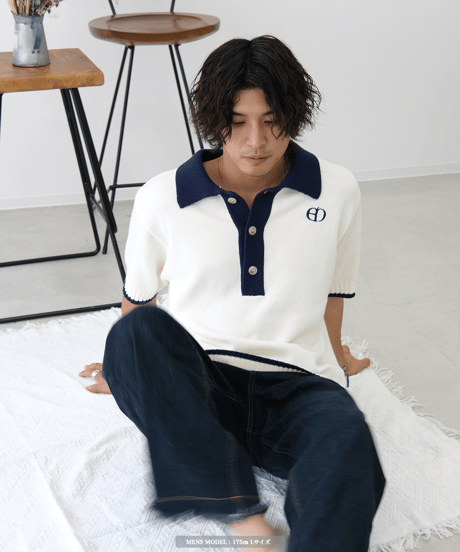 【Ivory×Navy】polo knit