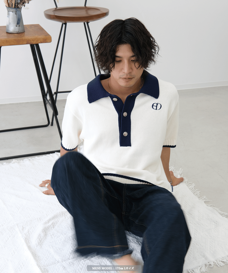Ivory×Navy】polo knit | Memento