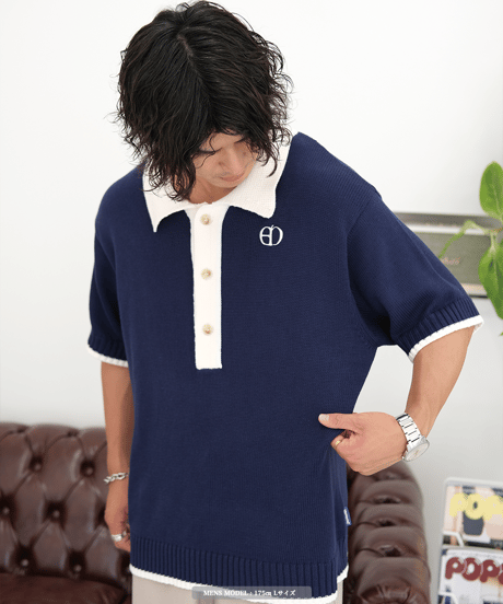【Navy×Ivory】polo knit