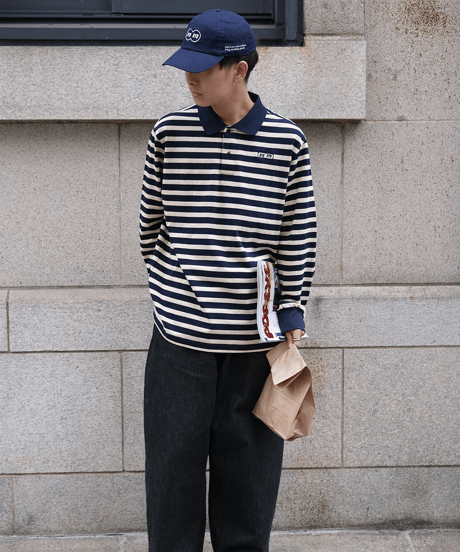 【Beige】border L/S polo