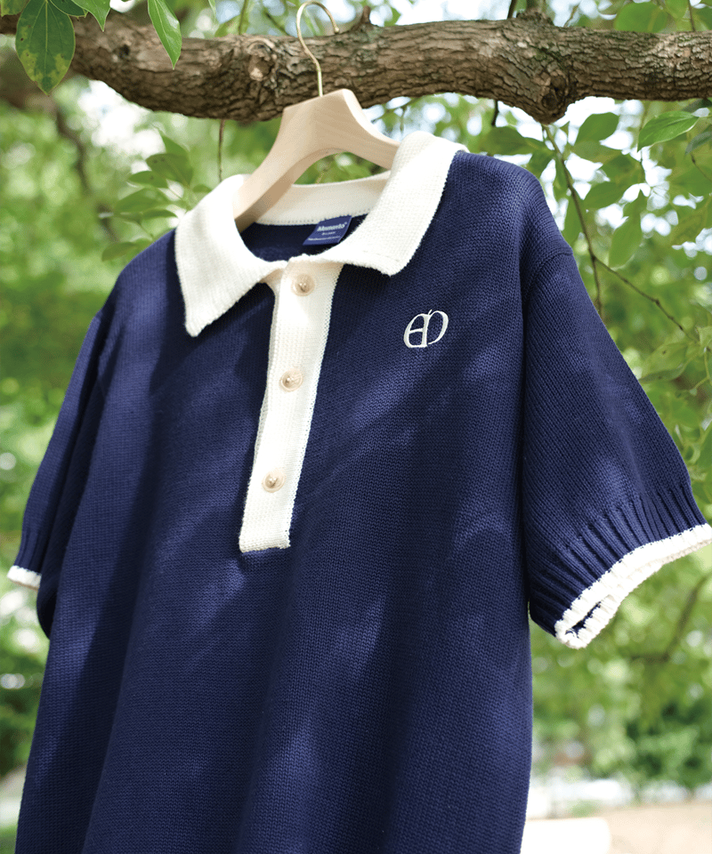 memento ポロニット Ivory×Navy】polo knit | Memento
