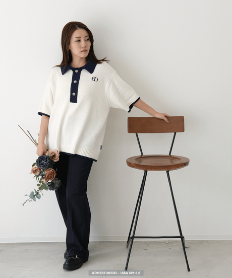 【Ivory×Navy】polo knit