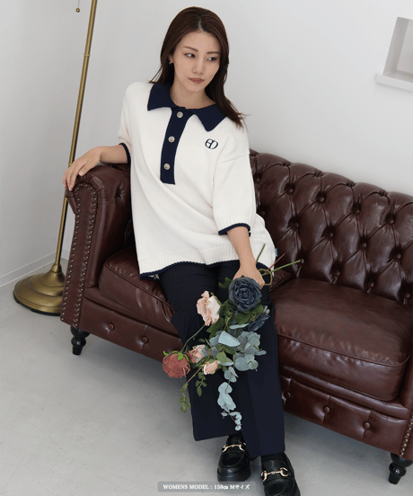 【Ivory×Navy】polo knit