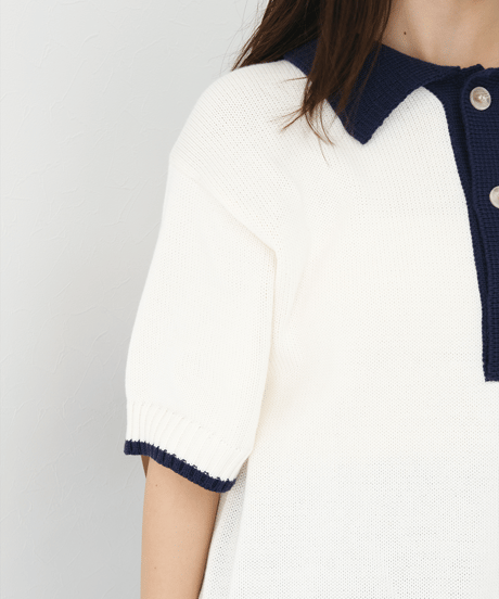 【Ivory×Navy】polo knit