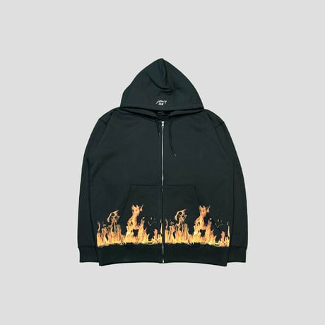 LONELY論理 ANGLY FIRE FLAME HEAVY ZIP HOODIE