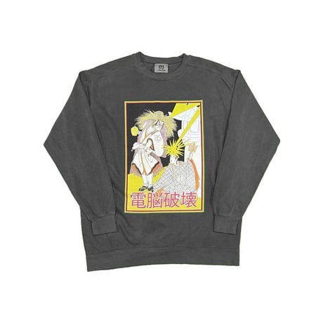 LONELY論理 電脳破壊VINTAGE WASH CREW NECK