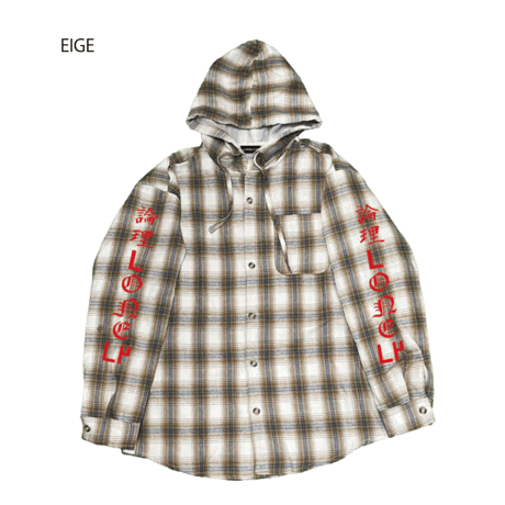 LONELY論理#36 GRUNGE CHECK HOODED FLANNEL SHIRTS