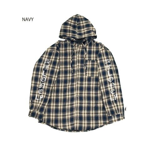 LONELY論理#36 GRUNGE CHECK HOODED FLANNEL SHIRTS