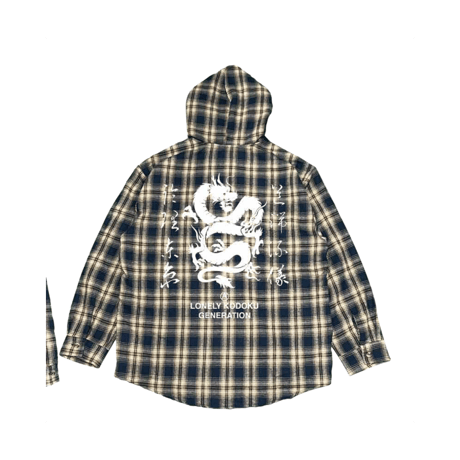 LONELY論理#36 GRUNGE CHECK HOODED FLANNEL SHIRTS