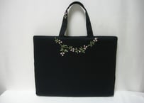 お受験 手刺繍濃紺レッスンバッグ　大人の方にも（パソコンバッグとして）　わすれな草　ピンク