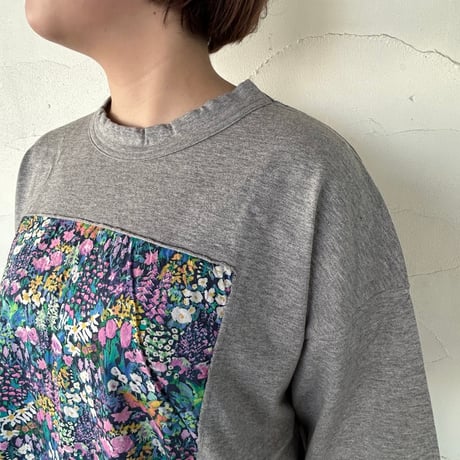 【prit】 “40/2天竺×60/1オーガニックローンメドウプリント 5分袖フレームＴシャツ”