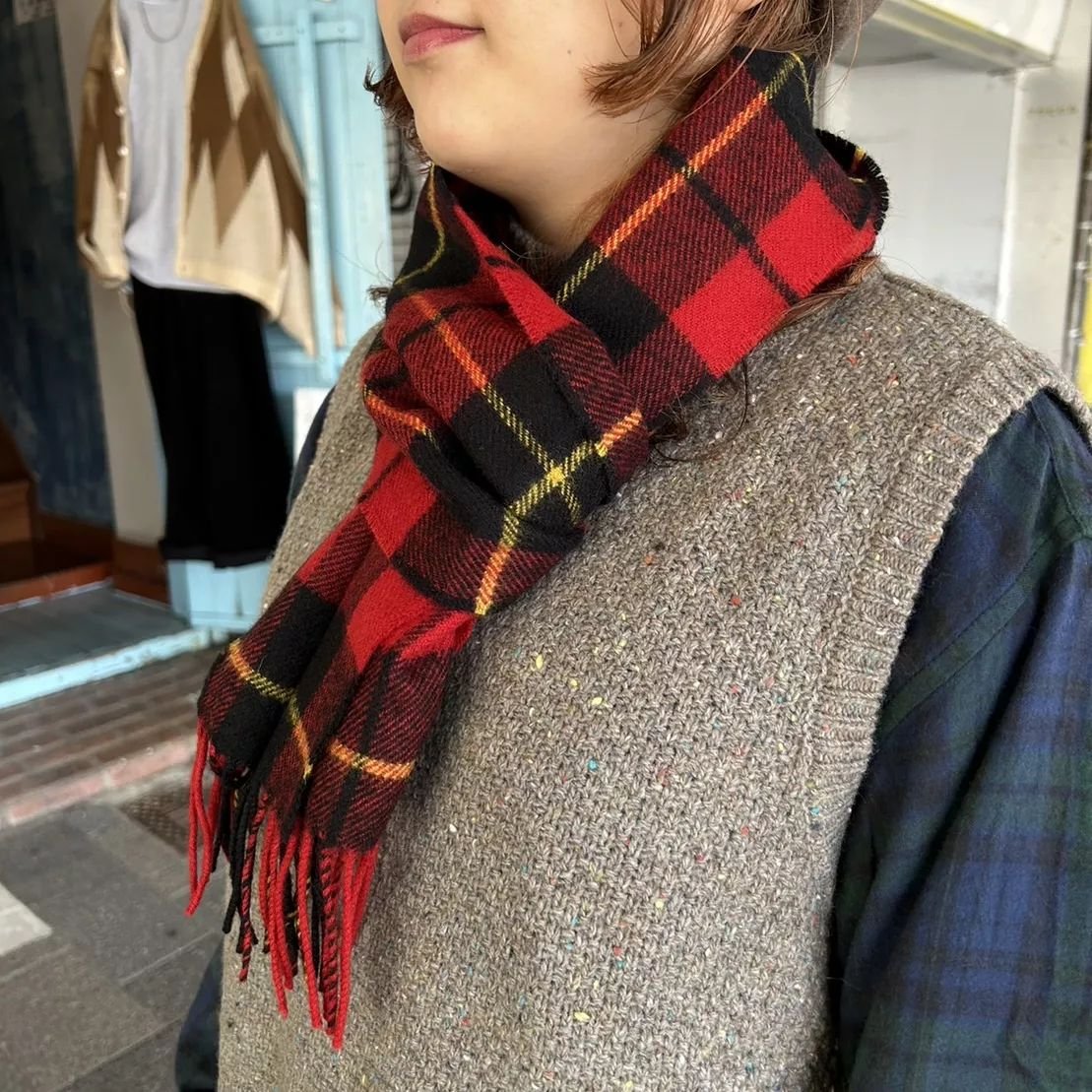 ジョンスコット　マフラー　ブルーチェック John Scott] 