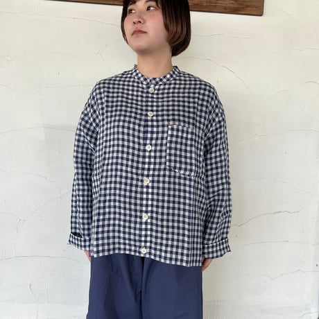 美品 A VONTAGE コットンリネン キャンプシャツ ギンガムチェック コットンリネン/ギンガムチェックプルオーバー ブラウス Grandir