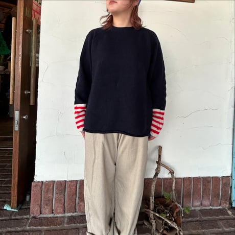 【NATURAL LAUNDRY】”ラムケーブルラグランボーダーKN”