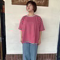 [prit] “30/1リサイクル天竺カラーボーダー 5分袖ワイドTシャツ”