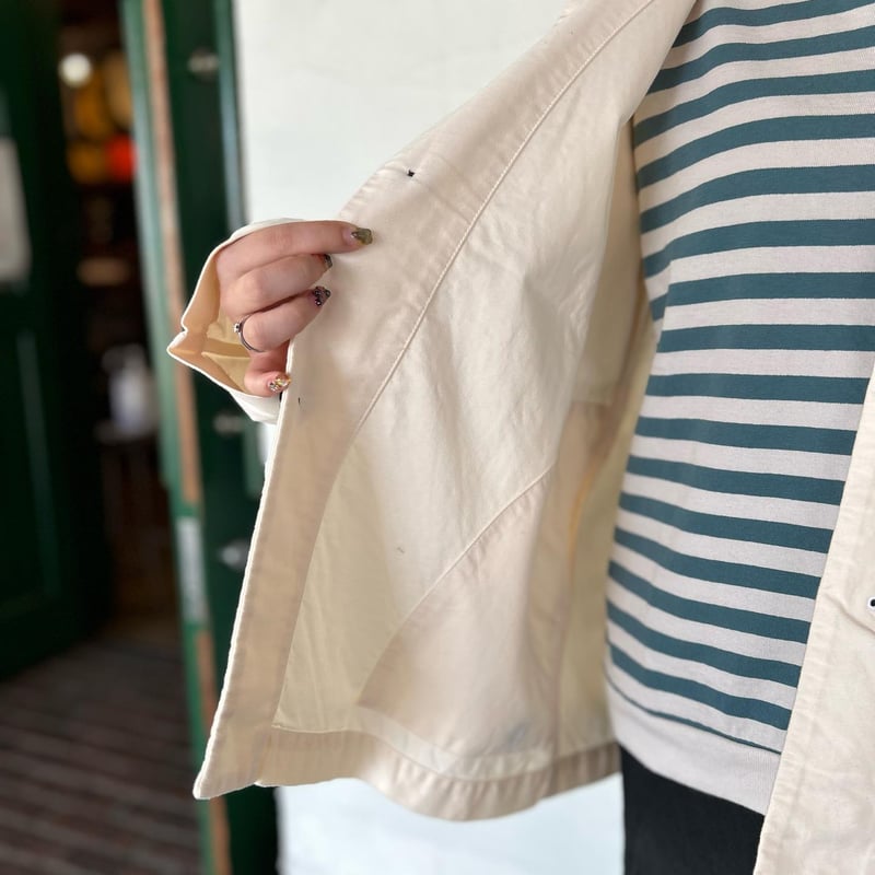 新品】リネン ノーカラー リバーシブル ジャケット ビアズリー ノー