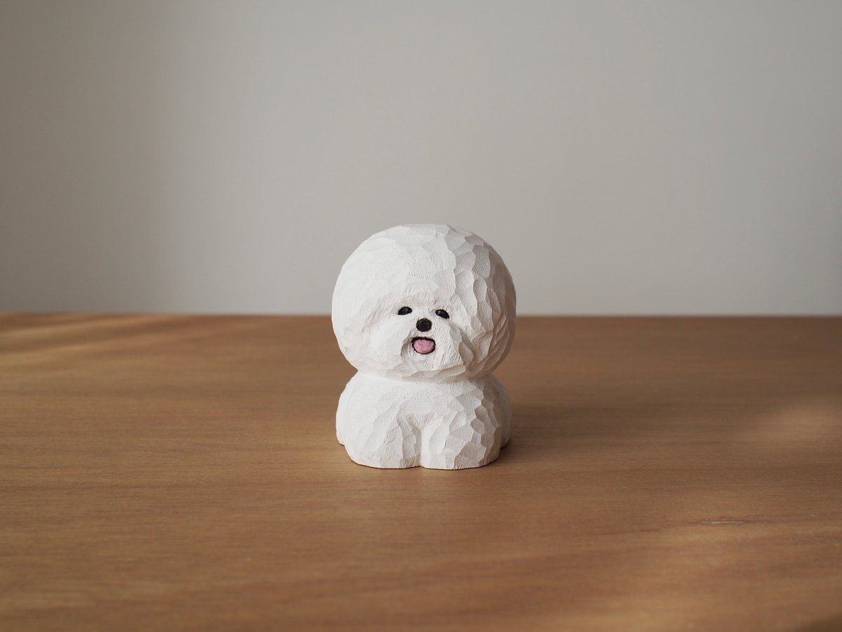 木彫り　ビションフリーゼ wooden fur 木彫りワークショップ〈ビションフリーゼ彫り