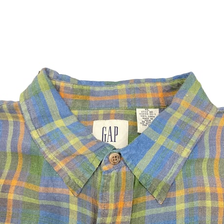 【XL】90's GAP PLAID LINEN S/S SHIRT