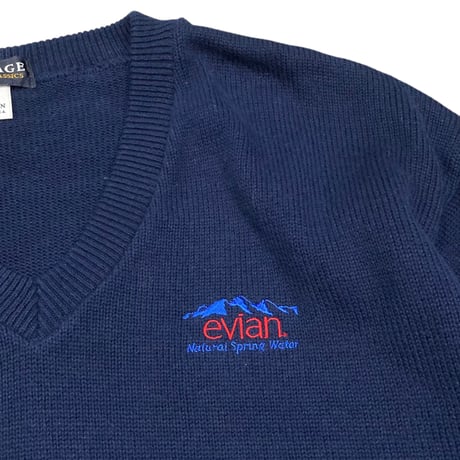 【L】90'S EVIAN NATURAL SPRING WATER SWEATER NAVY / MADE IN USA