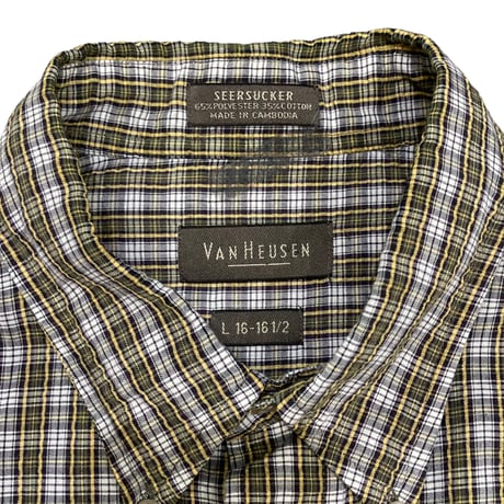 【L】VAN HEUSEN SEERSUCKER PLAID S/S SHIRT