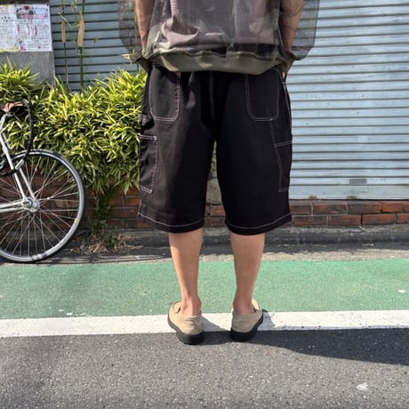 80's deadstock "universal overall" の48㌅! 生成りペインターの腰にゴムと紐を入れた短パンと茶染めと黒染めしてゴムと紐を入れた短パン