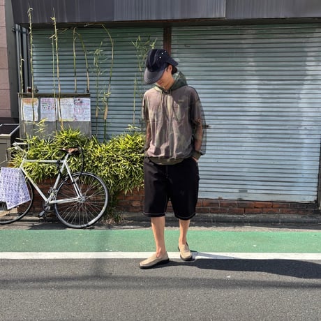 80's deadstock "universal overall" の48㌅! 生成りペインターの腰にゴムと紐を入れた短パンと茶染めと黒染めしてゴムと紐を入れた短パン