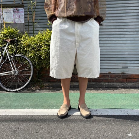 80's deadstock "universal overall" の48㌅! 生成りペインターの腰にゴムと紐を入れた短パンと茶染めと黒染めしてゴムと紐を入れた短パン