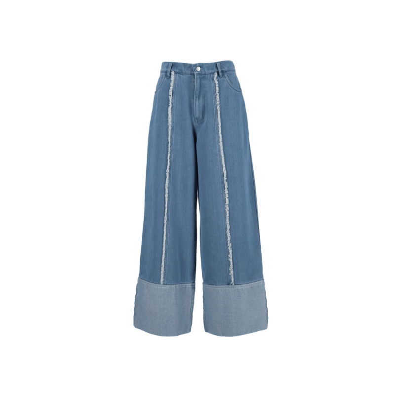 switching fringe wide denim pants【blue】 | GIDEAL.