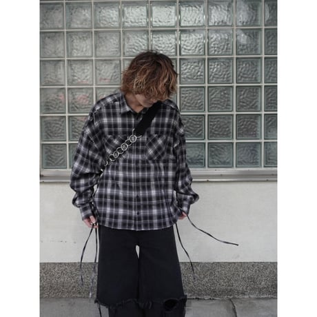side string  damage check shirt【black】