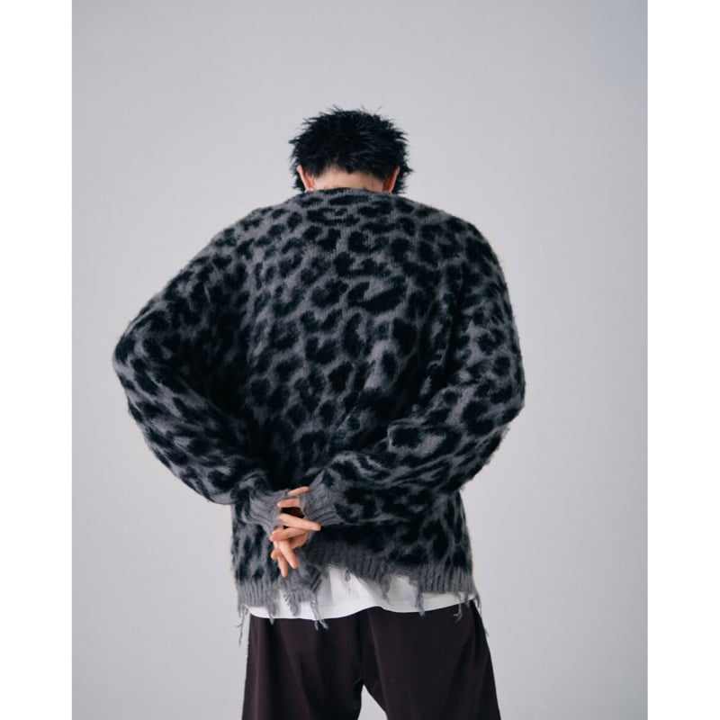 leopard mohair clash knit cardigan【gray】 | GIDEAL. leopard mohair clash knit cardigan【gray】 | GIDEAL.