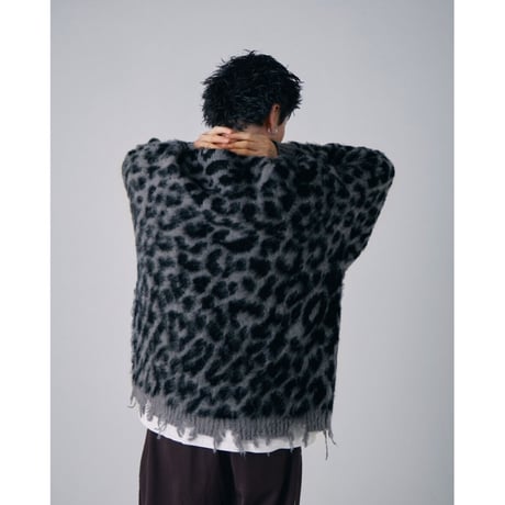 leopard mohair clash knit cardigan【gray】