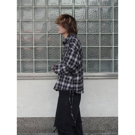 side string  damage check shirt【black】