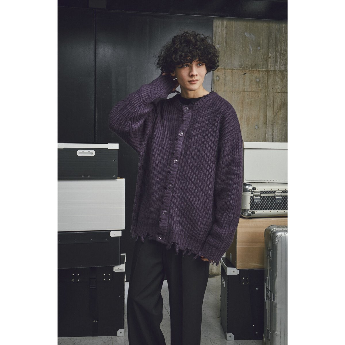 clash mohair crew neck cardigan【purple】 | GIDEAL.