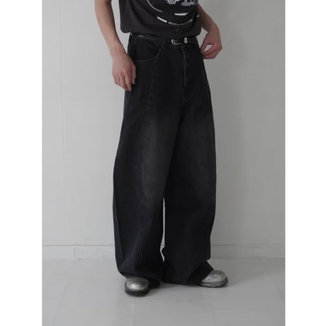 curve wide denim pants【black】