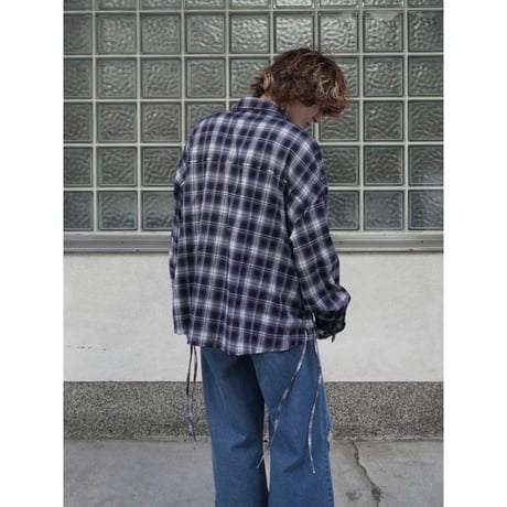 side string  damage check shirt【navy】