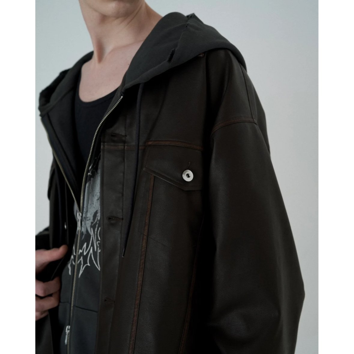 aging synthetic leather jacket【brown】 | GIDEAL