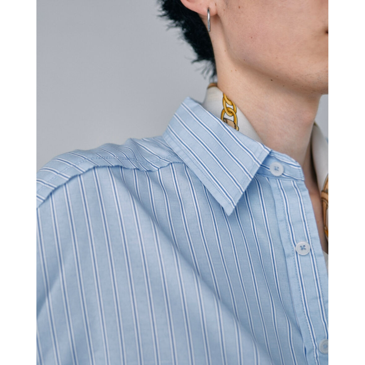switching stripe embroidery shirt【light blue】 |