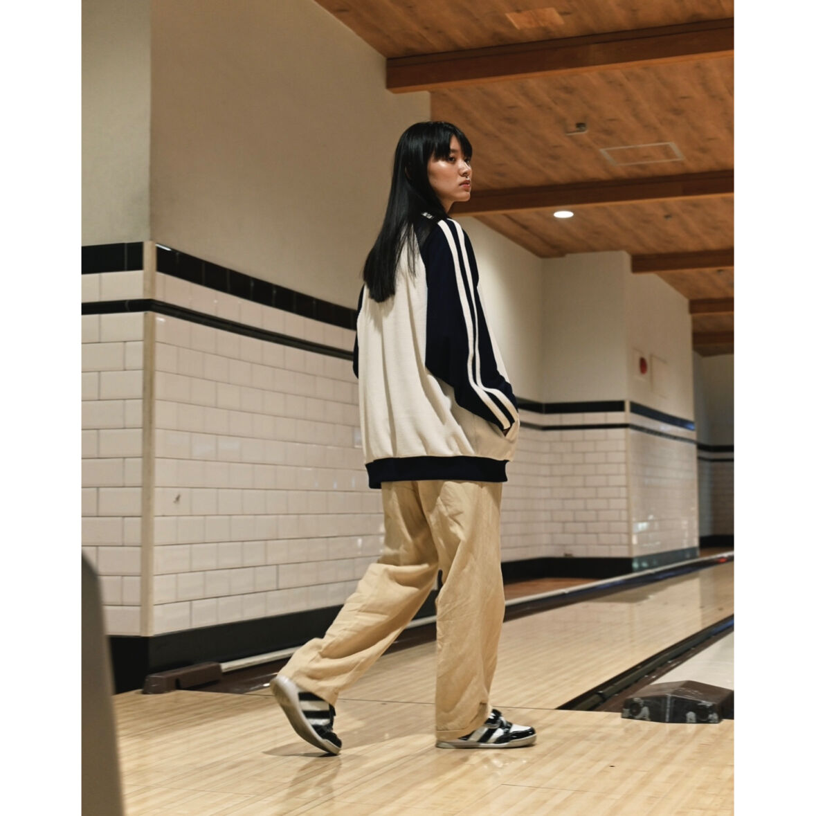 waffle track jacket【white＆navy】 | GIDEAL