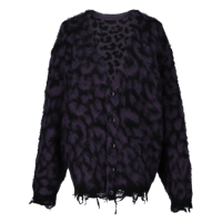 leopard mohair clash knit cardigan【purple】