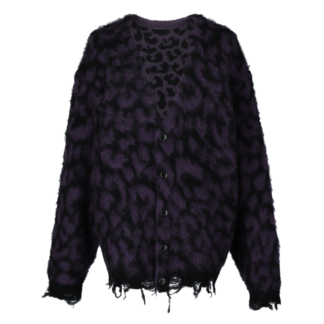 leopard mohair clash knit cardigan【purple】