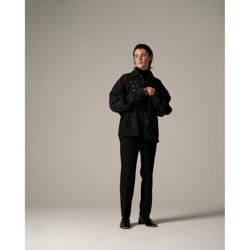 tweed lace up shirt【black】 | GIDEAL