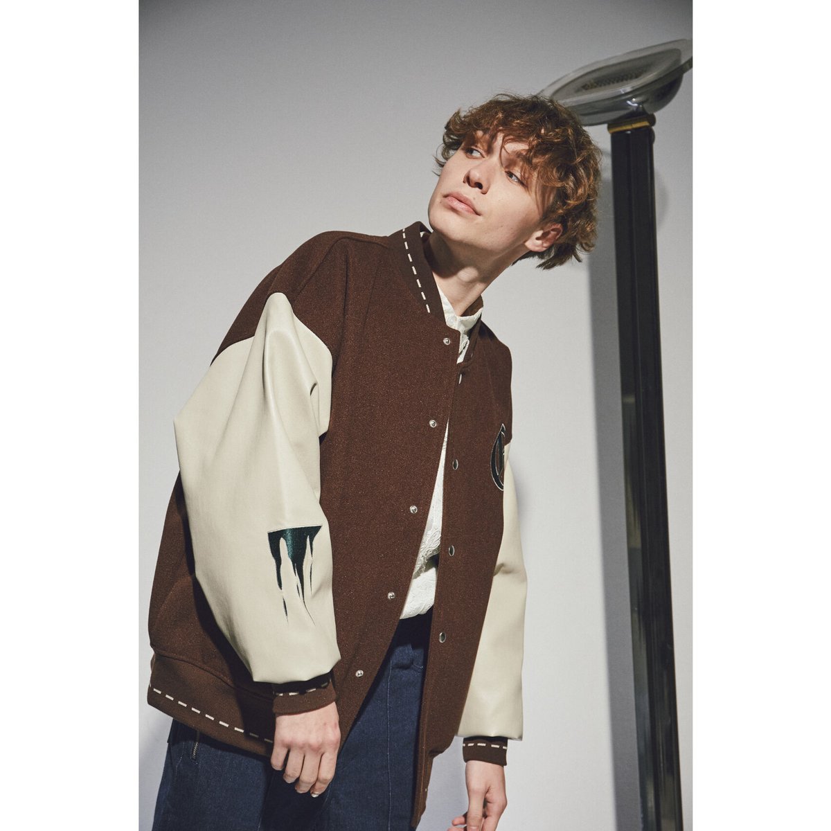 switching sleeve stadium jumper【brown】 | GIDEAL. switching sleeve stadium jumper【brown】 | GIDEAL.