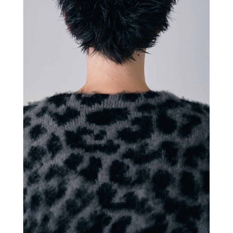 leopard mohair clash knit cardigan【gray】 | GIDEAL. leopard mohair clash knit cardigan【gray】 | GIDEAL.