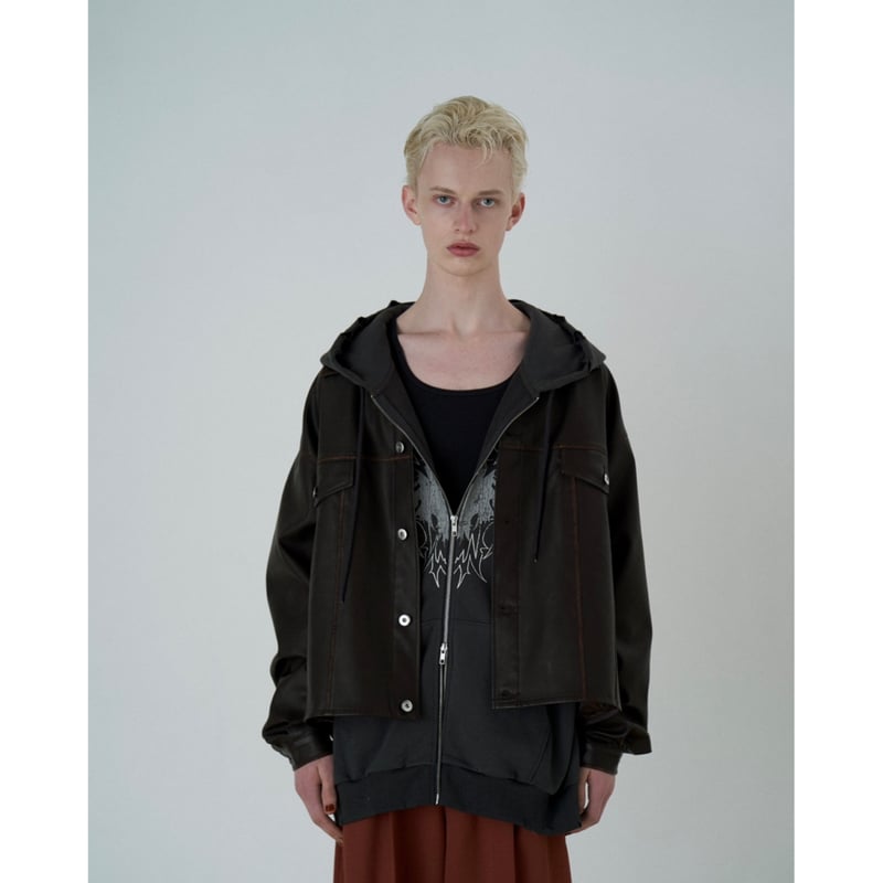 aging synthetic leather jacket【brown】 | GIDEAL