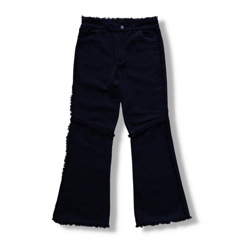 fringe flare denim pants【black】 | GIDEAL.