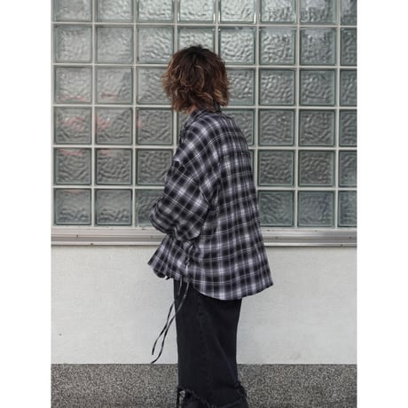 side string  damage check shirt【black】