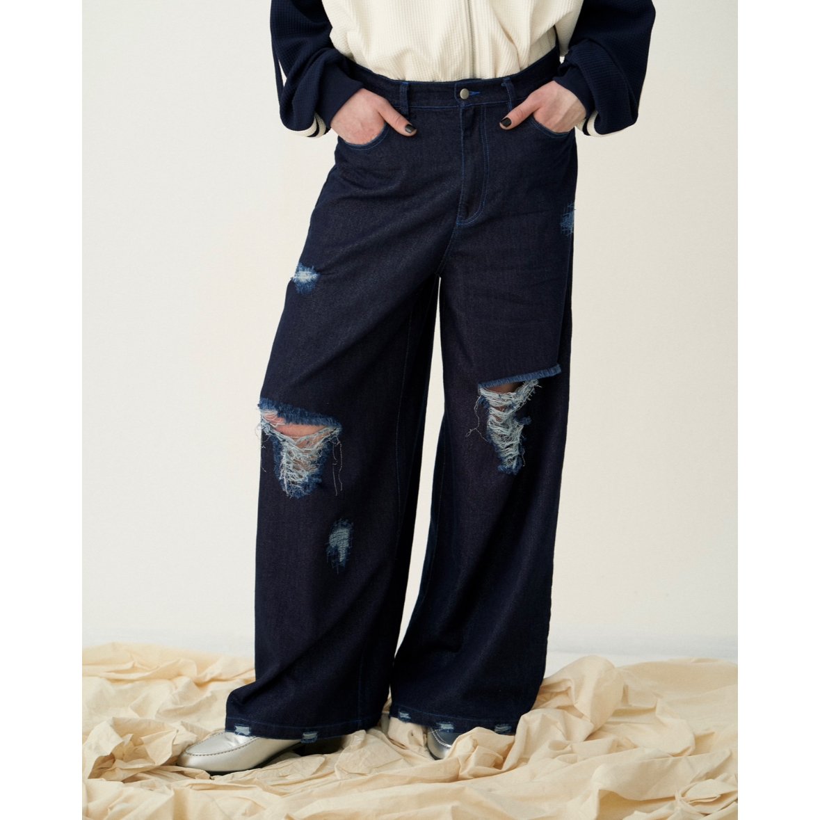 clash lamé denim pants【indigo】 | GIDEAL.