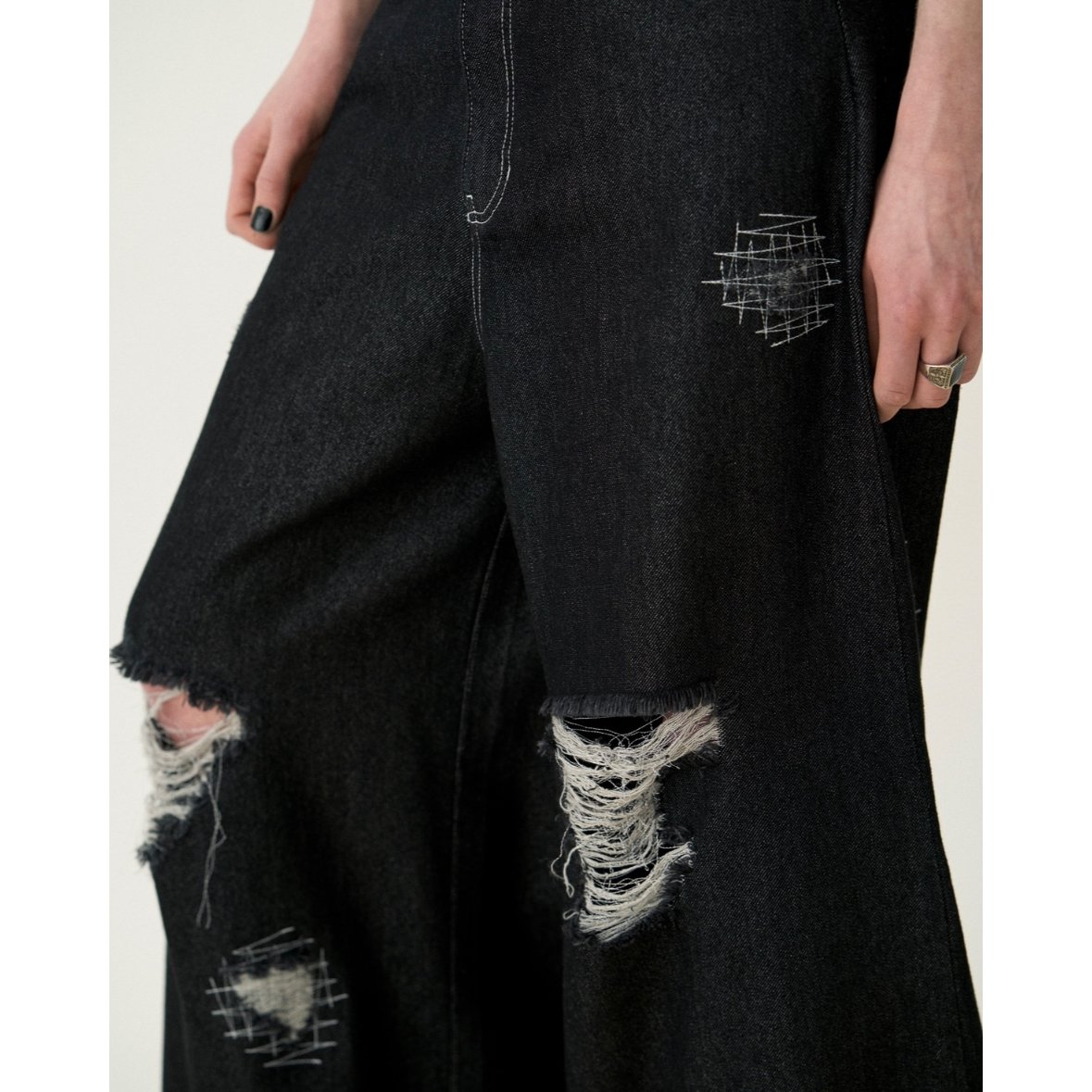 clash lamé denim pants【black】 | GIDEAL