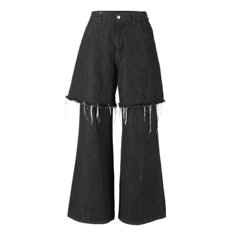 layered buggy denim pants【black】