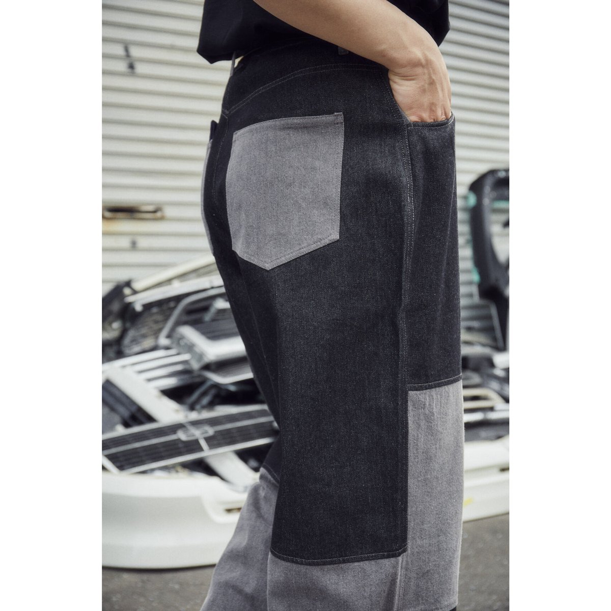 switching wide straight denim pants【gray】 | GID switching wide straight denim pants【gray】 | GID